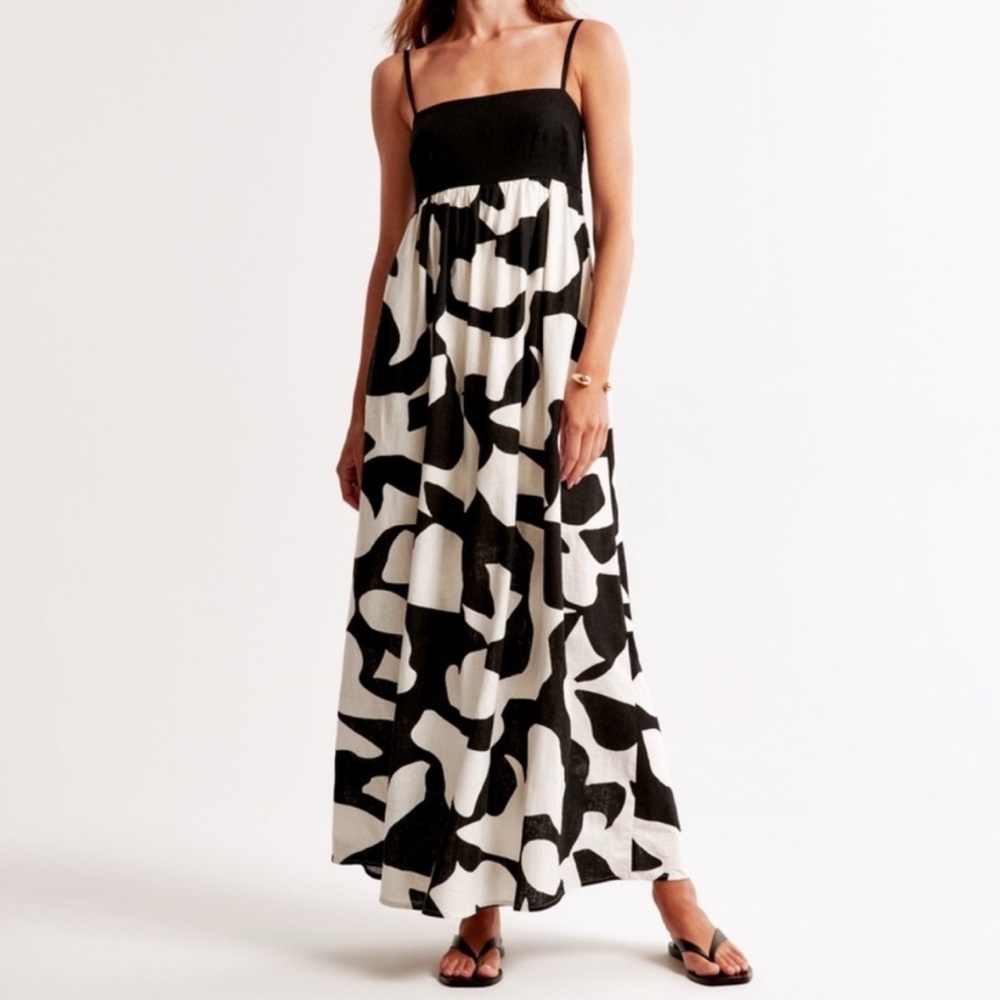 NWT Abercrombie tie back linen babydoll maxi dress